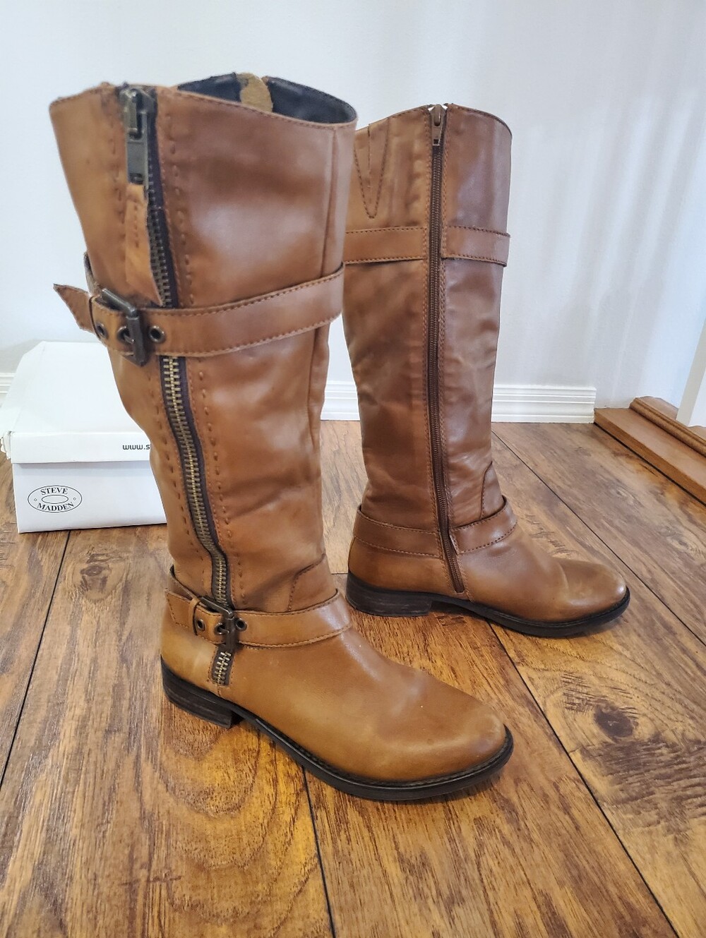 Steve Madden Pondrosa Taupe Brown Knee High Moto Boots Size 8